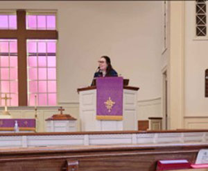 GBHEM Scholarship recipient, Abby Butler-Cefalo, preaches at Mount Vernon United Methodist Church.